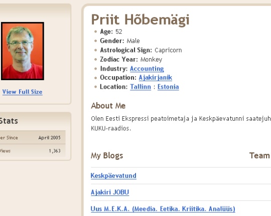 Priit Hõbemägi blogspot.com blogija profiil