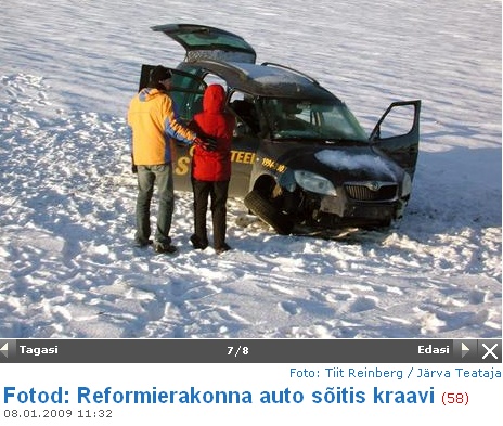 Kraavis käinud Reformierakonna "õigel teel" auto.