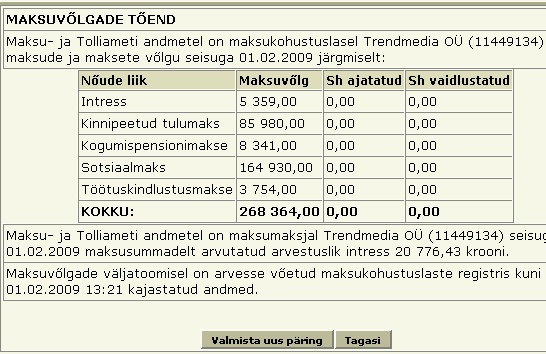 trend24.ee portaali omanud firma seis EMTA andmebaasis.