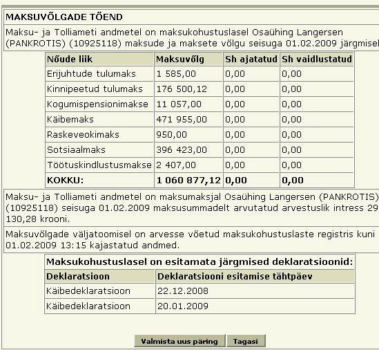 EMTA andmebaasi tulemustest ekraanipilt