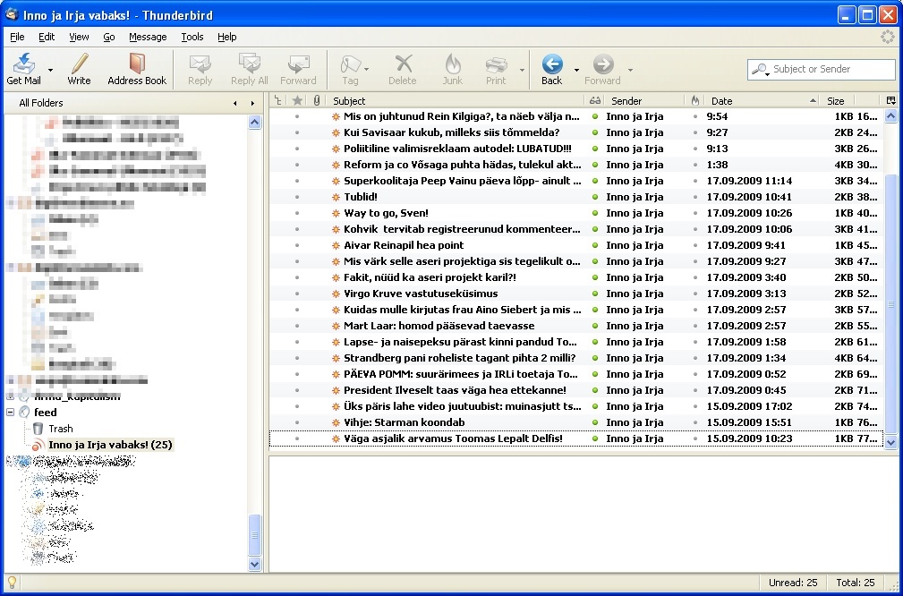 Mozilla thunderbird kasutamine rss ja feed uudisvoog lugejana