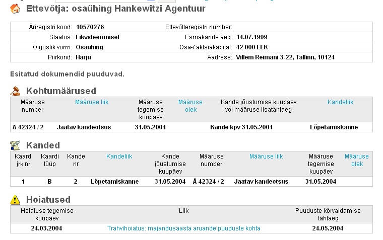 Hankewitzi Agentuur on likvideerimisel olnud viimased 5 aastat.