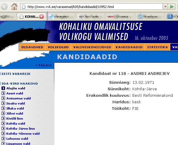 Reformierakondlane andrei andrejev kandideeris reformierakond liikmena 2005 valimistel