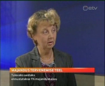 0808133 091002 2109 etv josing majanduskasv 1protsent 2. oktoober 2009 ETV AK uudised: Marje Josing teatab, et Eesti majandus kasvab 2010. aastal 1 protsen. Kaader: ETV