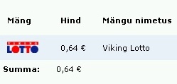 0807810 110104 04 mina viking lotto Viking Lotto 1 mänguväli maksab Eesti 0,64 €. Autori pilt