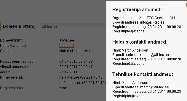 Firma domeen all-tec.ee jäi endiseks ja see kuulub nüüd All-Tec Services OÜ nimele.