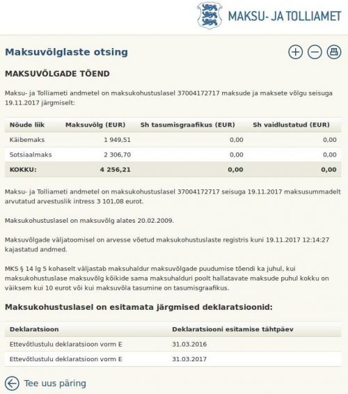 FIE tasumata maksud 2017